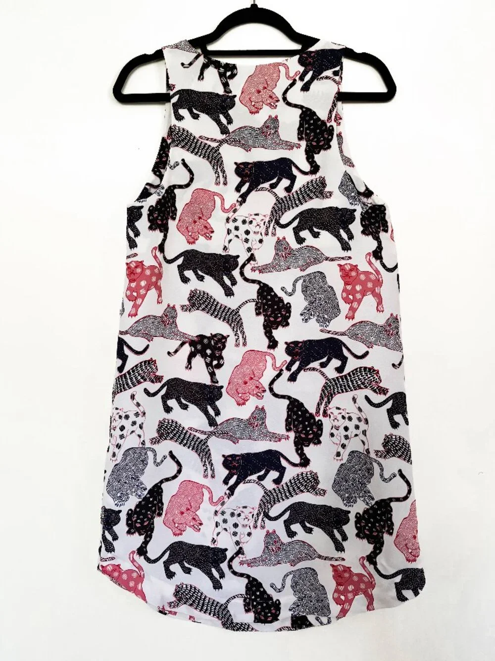 H&M Ivory Wild Cat Leopard Panthers Crepe Tunic Shift Dress Size 8